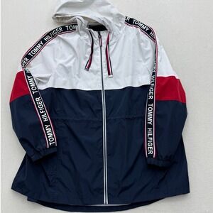 Tommy Hilfiger Colorblock Hooded Windbreaker Jacket XXL White Navy Red